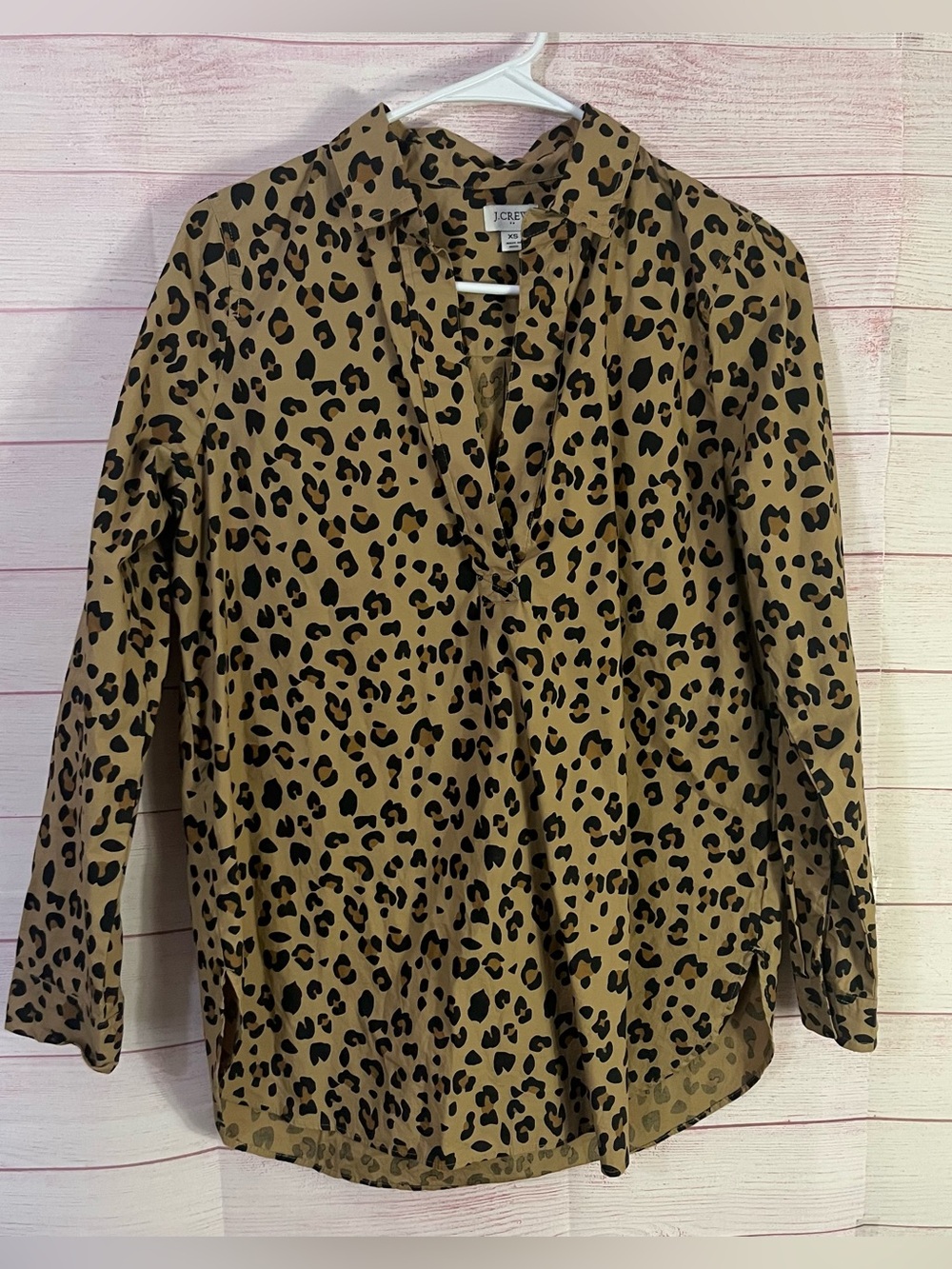 J.Crew Leopard Print Long Sleeve Popover Blouse Size XS